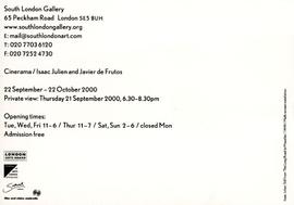 Cinerama / Isaac Julien and Javier Frutos: private view invitation, front