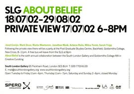 About Belief: private view invitation, front
