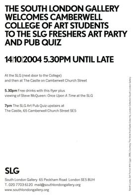 SLG Freshers Art Party and Pub Quiz, flyer, front