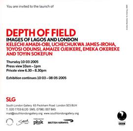 Depth of Field Images of Lagos and London: invitation, front