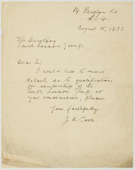 Letter from J.A. Cook