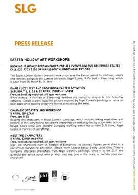 Nigel Cooke Press Release (Easter workshops), page 1