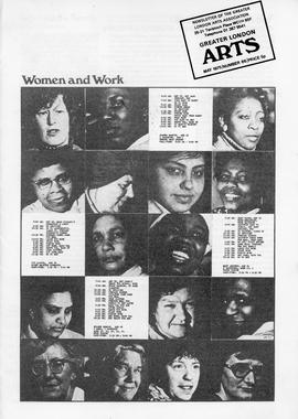 Women &amp; Work: Greater London Arts Newsletter, front cover (page 1)