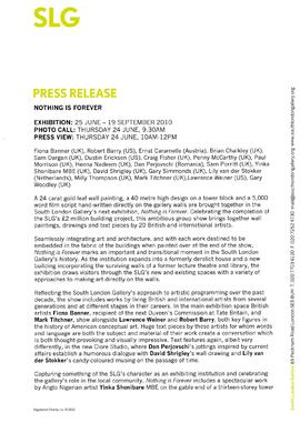 Nothing is Forever Press Release, page 1