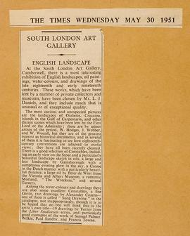 Press cutting: English Landscape Drawing and Painting