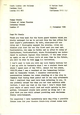Letter to Tommy Steele, page 1