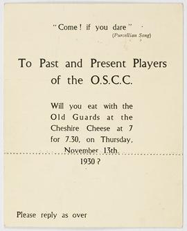 Old Cambians: O.S.C.C. Invitation, front