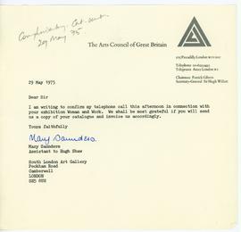 Letter from the Arts Council of Great Britain