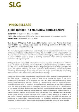 Chris Burden: 14 Magnolia Double Lamps Press Release, page 1