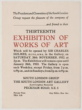 Invitation to 13th Exhibition of the South London Group
