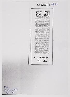 Press cutting: exhibitions, March 1951