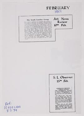 Press cuttings: South London Group exhibition, 1951