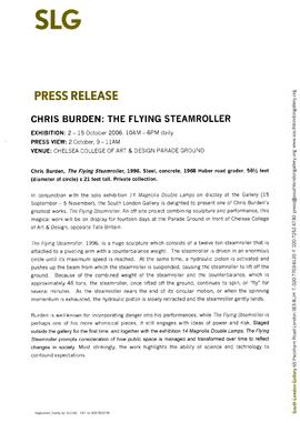 Chris Burden: The Flying Steamroller Press Release, page 1