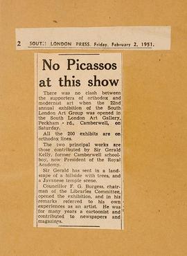 Press cutting: South London Group exhibition, 1951