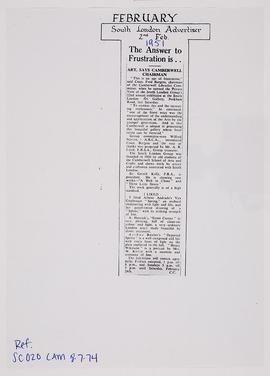 Press cutting: South London Group exhibition, 1951