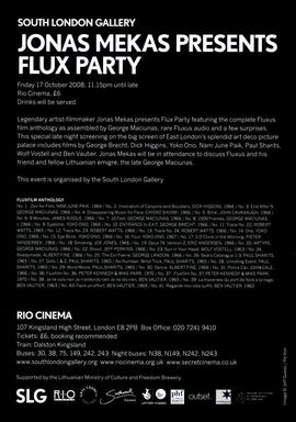 ‘Jonas Mekas Presents Flux Party’ flyer, back