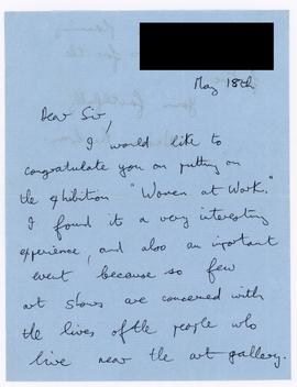 Letter from a member of the public about the Women &amp; Work exhibition, page 1