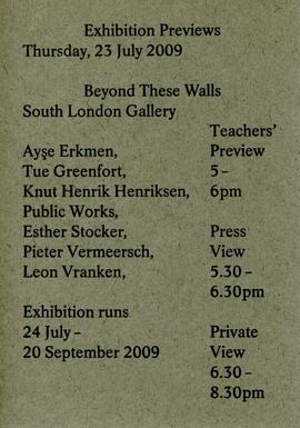 ‘Beyond These Walls’ leaflet, card insert text