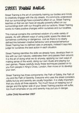 ‘Street Training Manual’, introduction by Lottie Child