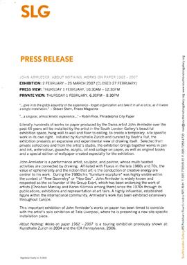John Armleder Press Release, page 1